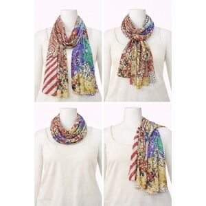 George Simonton Coral Multi Signature Print Textured Sheer Scarf‎ NWT